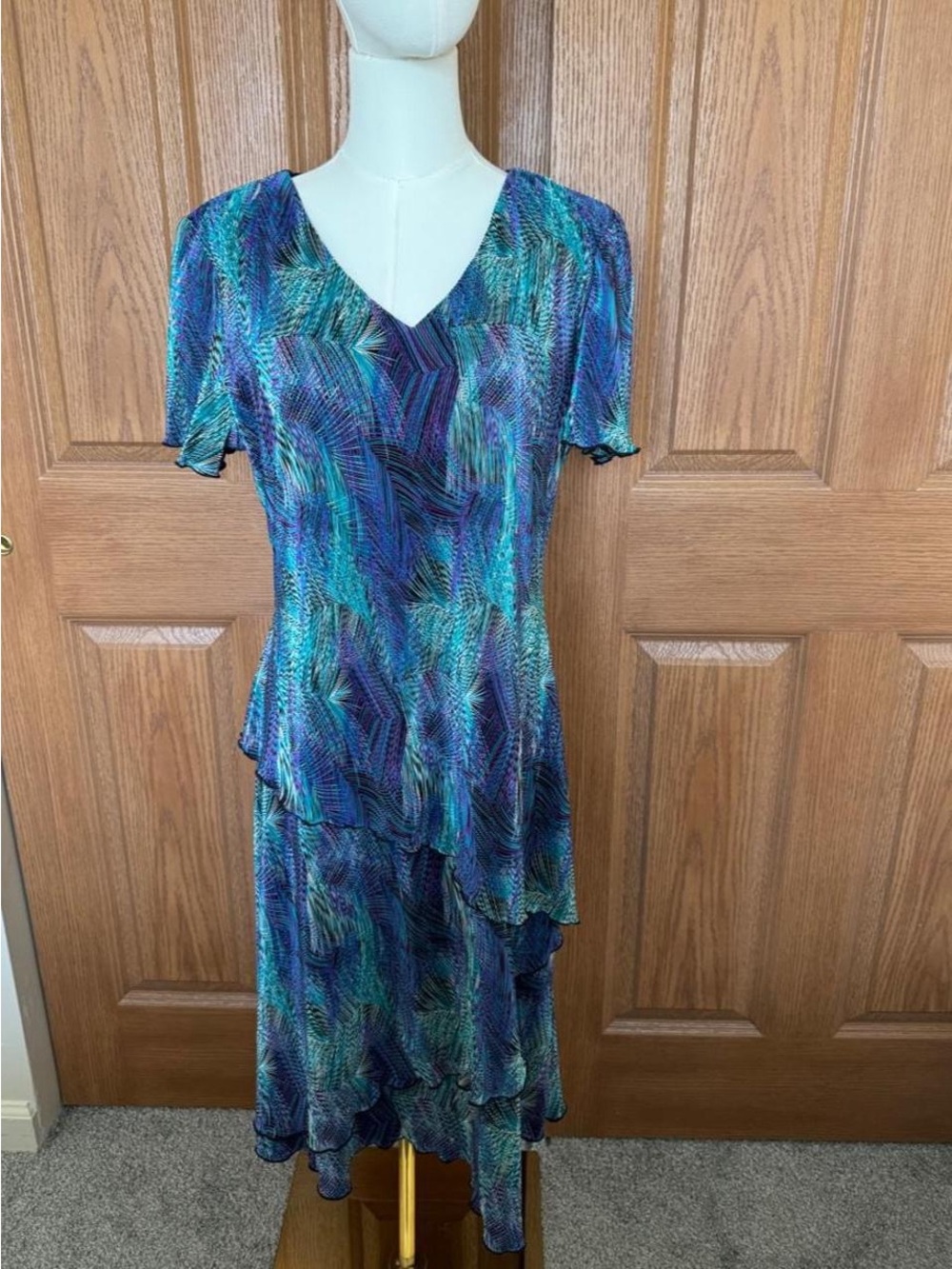 Women’s Teal & Blue V-Neck Layered Dress